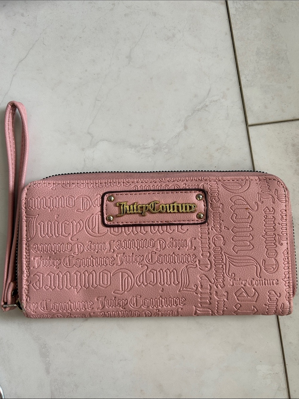 Juicy Couture Pink Embossed Logo Zip Wristlet Wallet